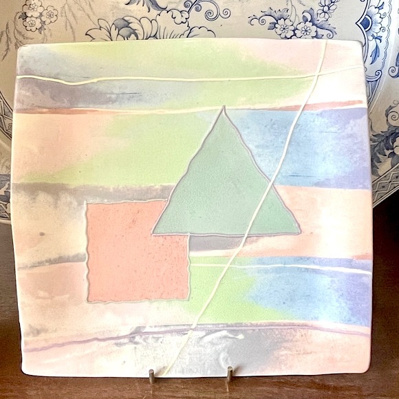 Vintage Signed Pottery Kamrass Kiok Studio NYC Ceramic Square Platter Plate 80s - Picture 3 of 8